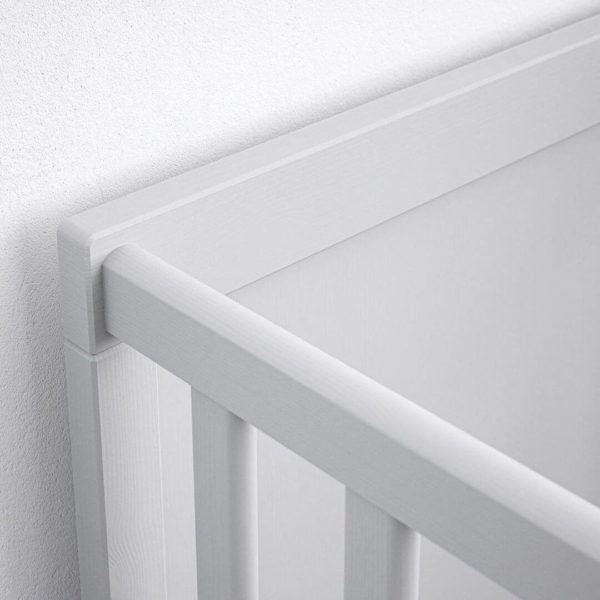 Rent IT Luz Premium Wooden Cot in White - Close up of finish - Baby Rental Equipment in the Western Algarve